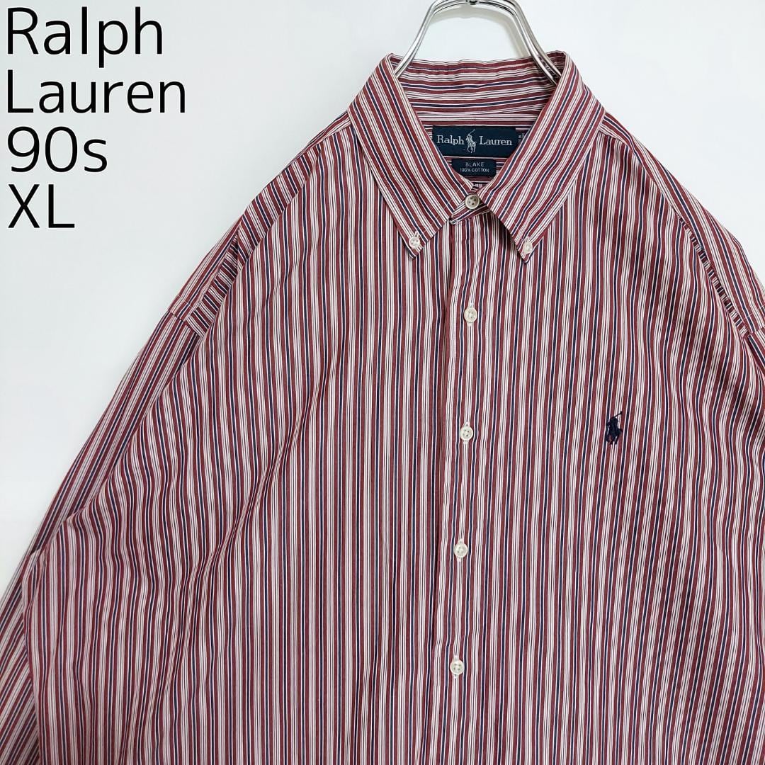 90s ラルフローレン BDストライプシャツ 刺繍 ポニー XL 赤 青 白 | fuufu
