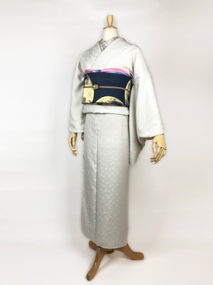 【M寸即納品あり】「Plain Dot Kimono」ポリエステル水玉地紋無地　アイボリー