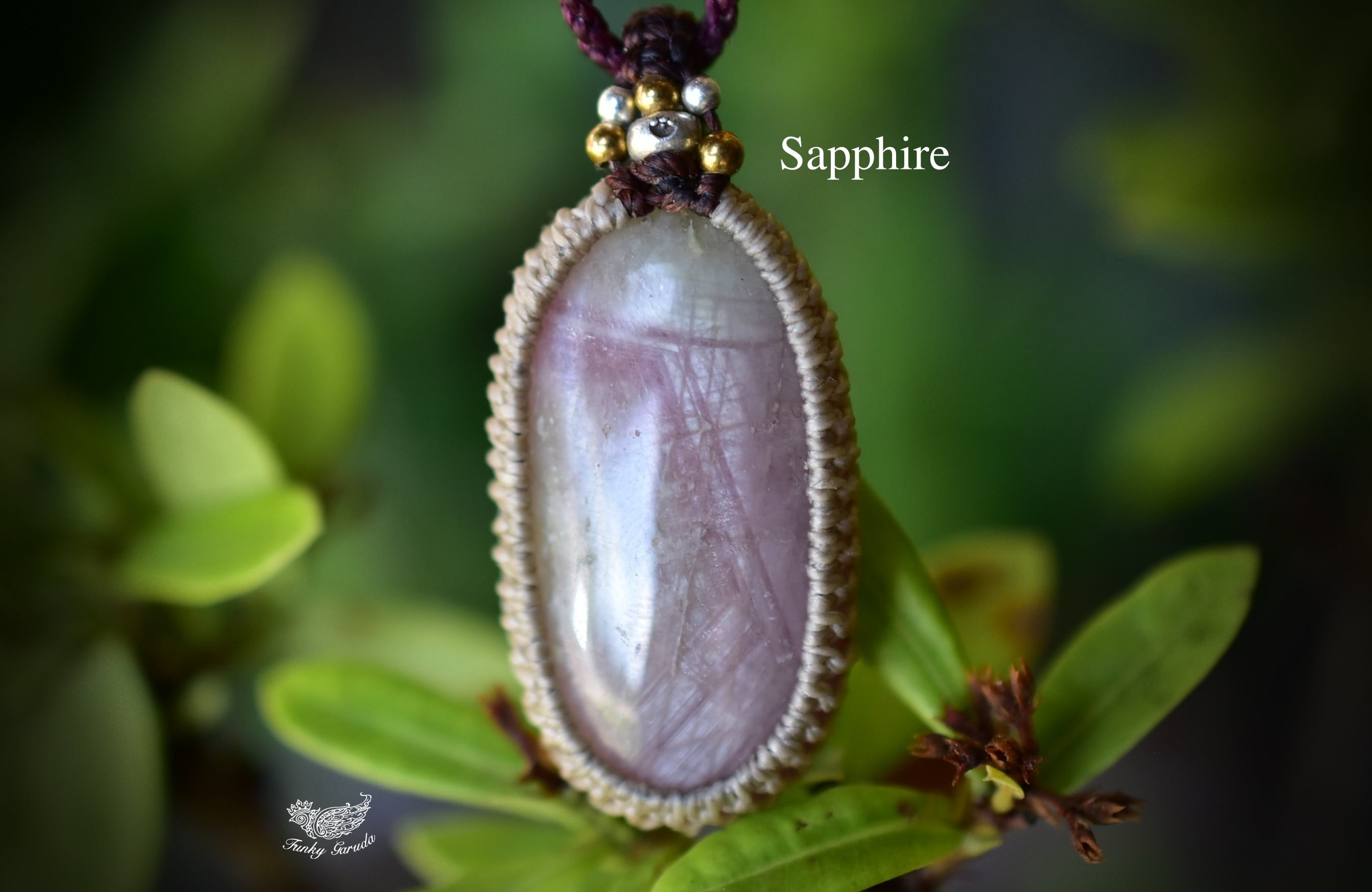 ピンクのルビー成長線★イエローサファイア マクラメペンダント36