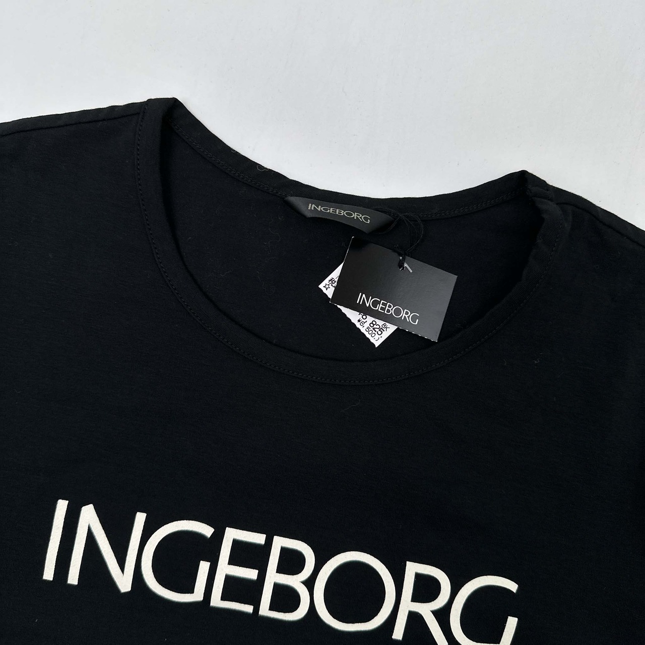 INGEBORG インゲボルグ タグ付き ロゴプリント 長袖Tシャツ M/ブラック