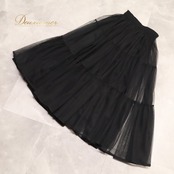 社交ダンス 衣装 NATURAL GIRL スカート レッスンウェア ブラック系 黒 無地 シンプル チュール 透け感 シースルー フレア ダンス 練習 レッスン ダンス衣装 練習着 社交ダンス衣装 華やか かわいい おしゃれ 上品 大人っぽい