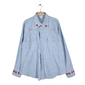 70s リーバイス 白鳥 刺繍 ヴィンテージ シャンブレーシャツ 長袖シャツ Levis オレンジタブ サイズXL CA1568