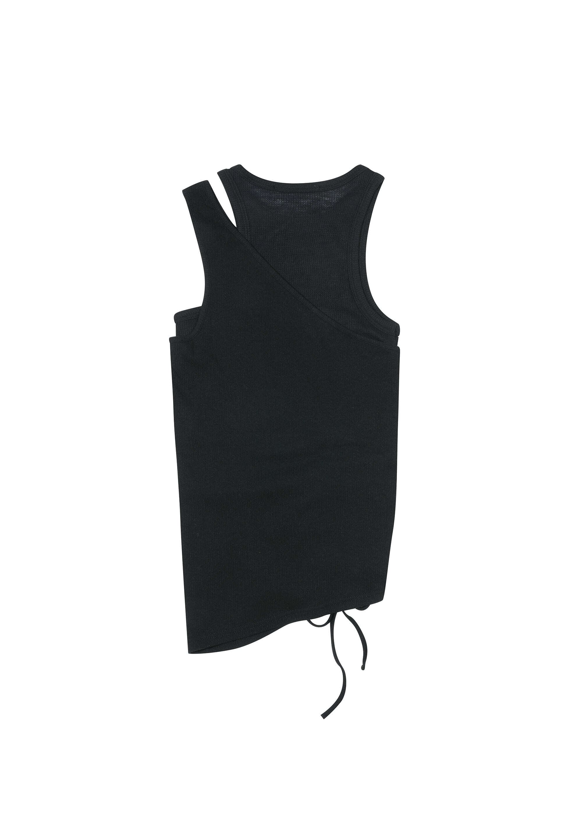 BOHEMSEO] OFFSET WAFFLE TOP, BLACK 正規品 韓国ブランド 韓国通販