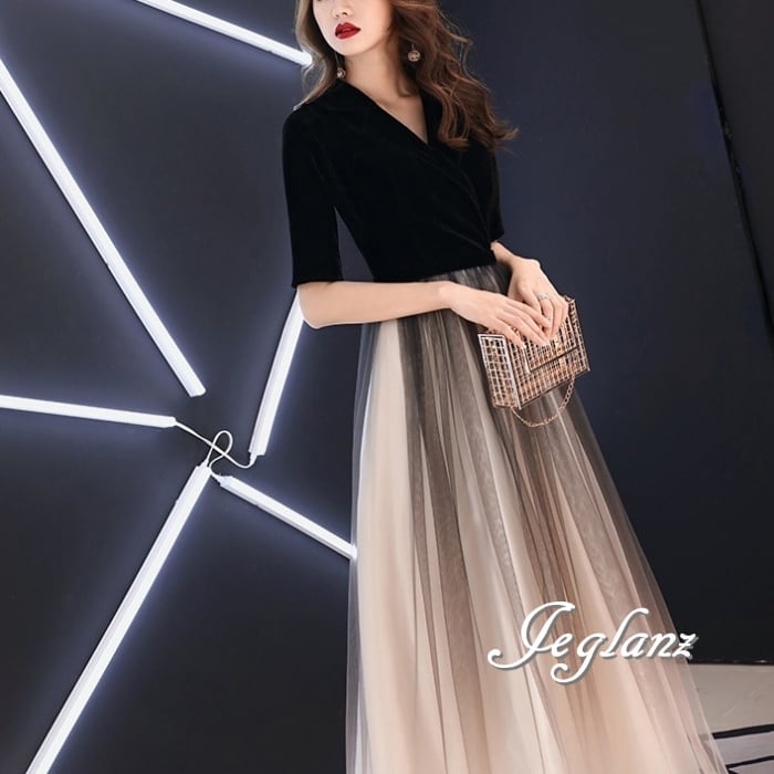 パーティ イブニングドレス オフショル スパンコール 光沢感 3色