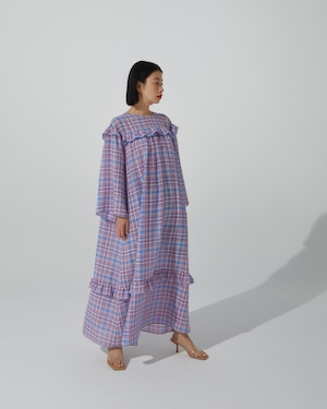 Sheer Check Frill Dress(L.BLUE)