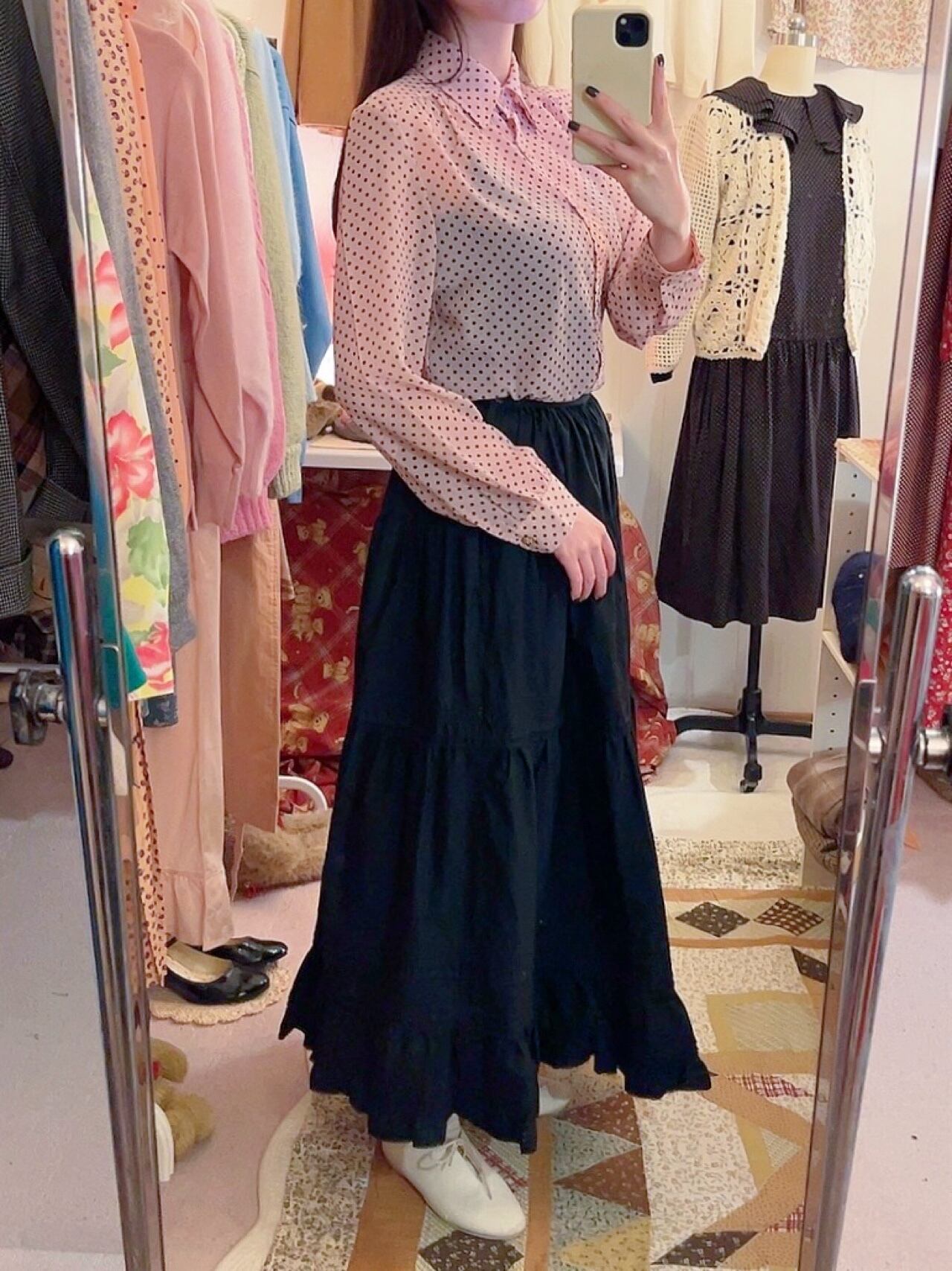 brown dot pink sheer blouse