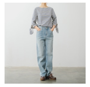 フレンチボーダー リボンスリーブトップス   F0048