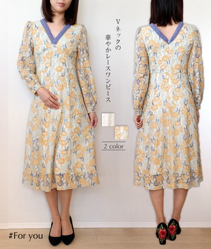 背中見せ花柄レースワンピース_e0162011014