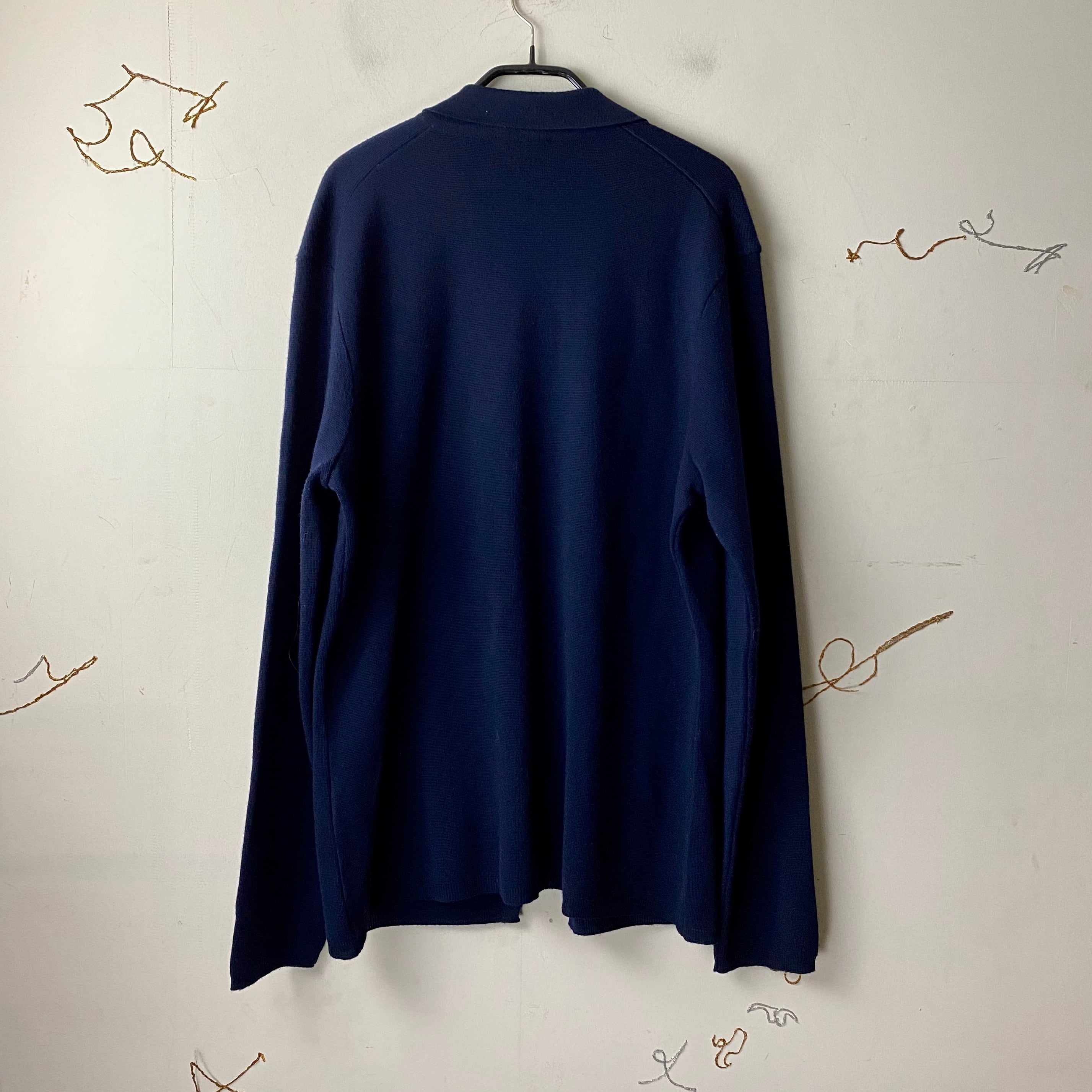 EMPORIO ARMANI navy knit cardigan with collar | NOIR ONLINE