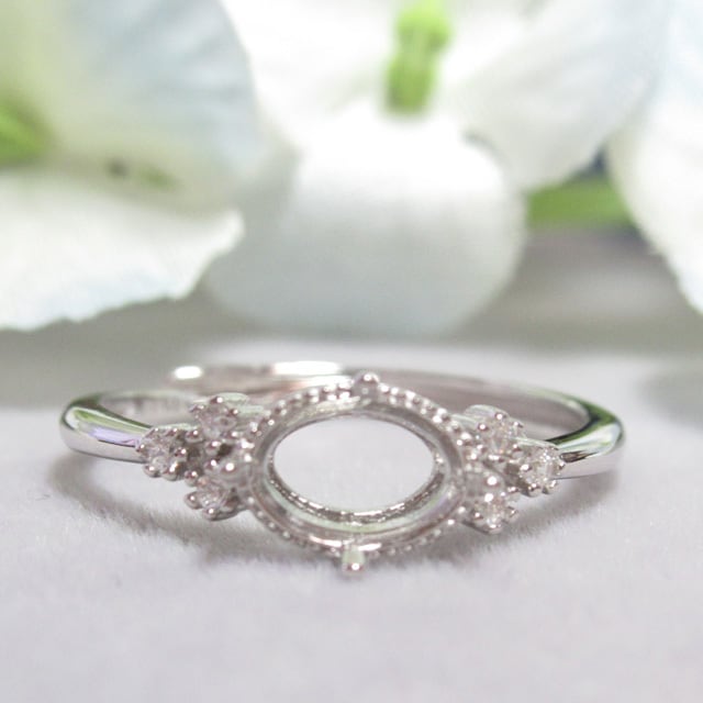 アウトレット7×5㎜ 横向き ミルフレーム 3CZ S925 リング台 SV