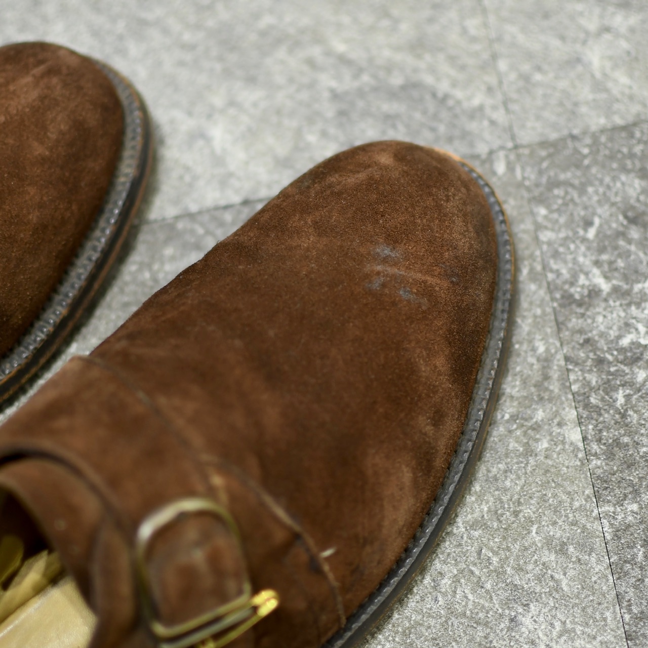 BALLY single monk strap brown suede shoes