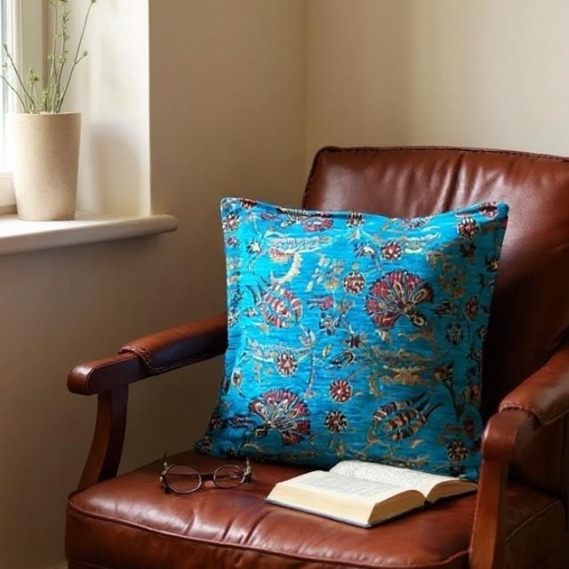 キリム クッションカバー ペルシャ トルコ 冬用 青 正方形 厚手 高級感 上品 エレガント エスニック cushion-B