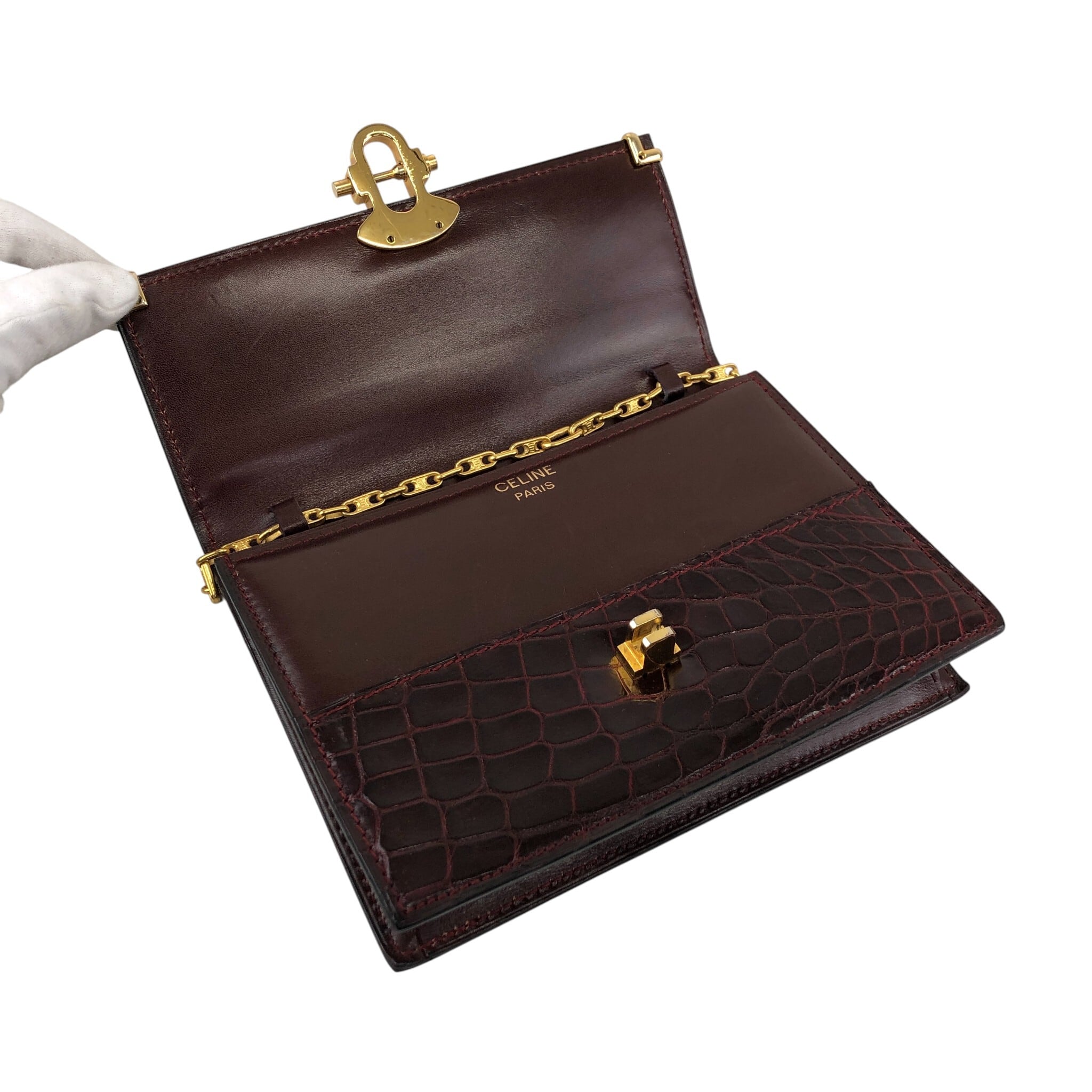 CELINE セリーヌ ショルダーバッグ ボルドー フロントロック ロゴ