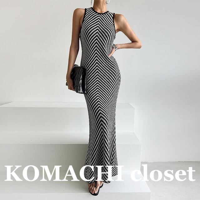 【送料無料】 ストライプニットワンピース ワンピース ノースリーブ ラウンドネック ロング丈 ストライプ プルオーバー スリム 細身 韓国 レディース かわいい 可愛い 大人可愛い 大人女子 シンプル きれいめ カジュアル 大人 気品 上品 おしゃれ お洒落 こなれ感 抜け感 かっこいい きちんと 大人女子 クール モダン エレガント フェミニン ワンサイズ ブラック オレンジ 夏 オルチャン 20代 30代 40代 デート 女子会 休日 普段使い コーデ トレンド インスタ映え 美脚