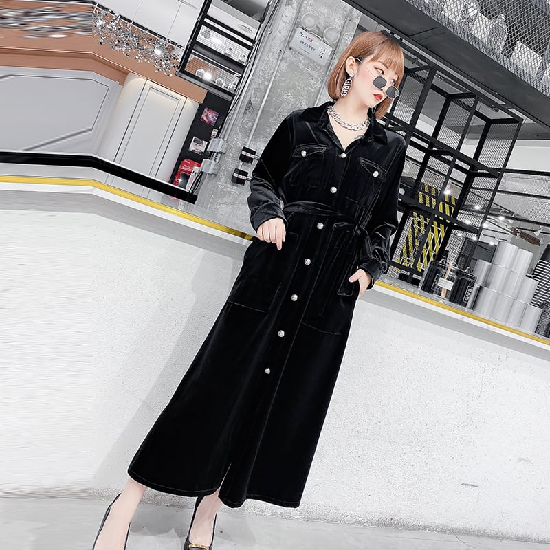 プラスサイズの女性の太った姉妹mm年齢を減らすミドル丈ベルトドレス秋の新しいゆったりとした薄いスカート ミックスインファッション14285764098