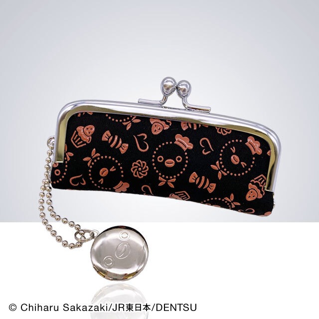 Suicaのペンギン印傳印鑑ケース（スイーツ柄・黒革×ピンク漆）