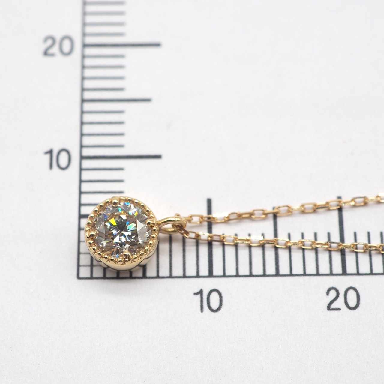 k18ダイヤモンド ペンダントネックレス 0.35ct ミル打ち チェーン80 