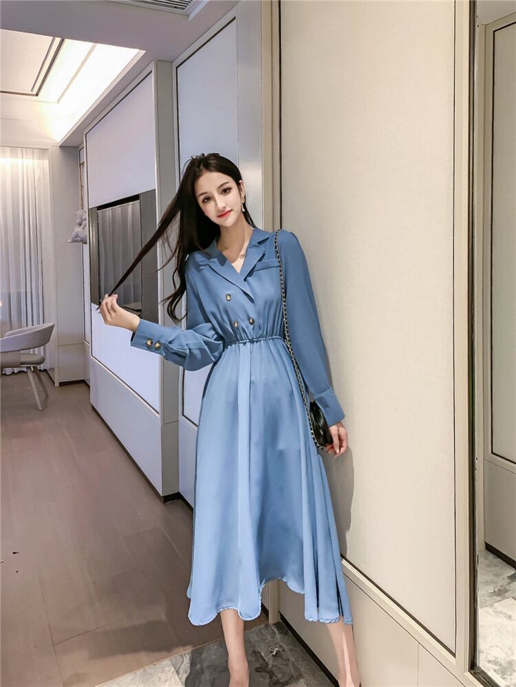 早い者勝ち 秋 新品 Vネック ファッション 気質 腰を括る Aライン ハイウエスト