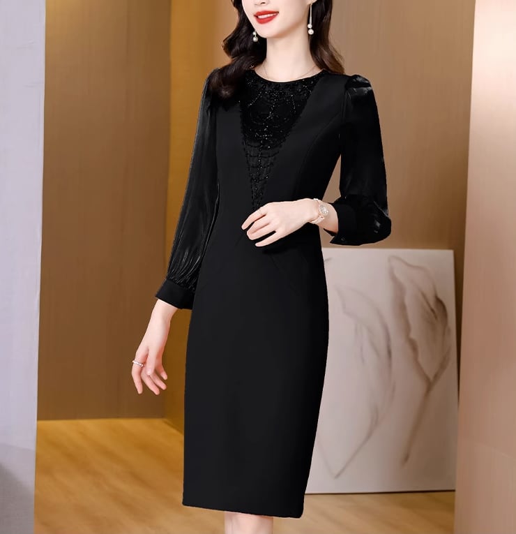 ドレス パーティドレス 膝丈 ひざ丈 膝下 袖あり 長袖 Iライン 細身 切り替えデザイン かわいい 大人可愛い きれいめ 大人 上品 おしゃれ お洒落 大人女子 エレガント フォーマル ゴージャス 華やか ラブリー キュート ガーリー 無地 10代 20代 30代 40代 レディース 女性用 女の子 デート パーティー イベント ホテル レストラン 春 夏 秋 冬 オールシーズン 二次会 2次会 1.5次会 お呼ばれ 発表会 ピアノ M L XL 2XL 3XL 4XL