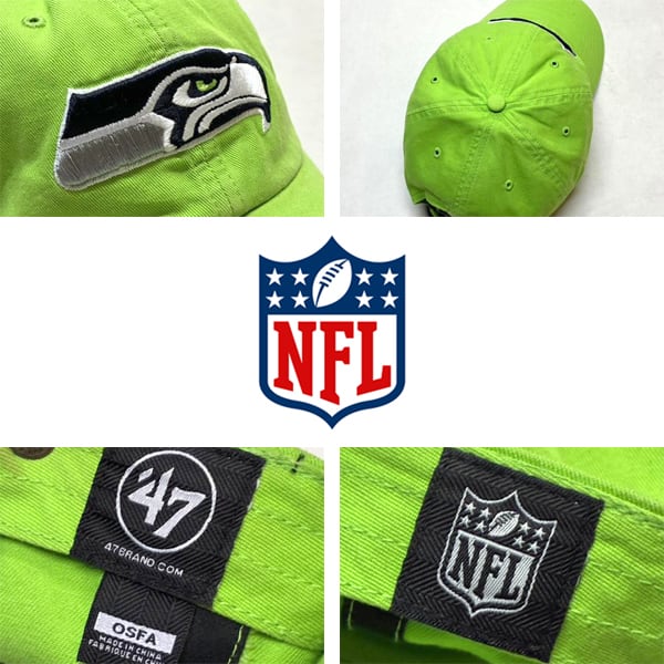 1点物◇47シアトルシーホークスNFL黄緑ベースボールキャップ帽子US古着