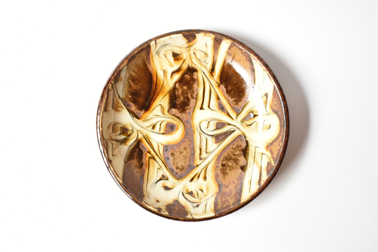 小代焼ふもと窯 / 井上尚之 :  丸皿 スリップウェア ④