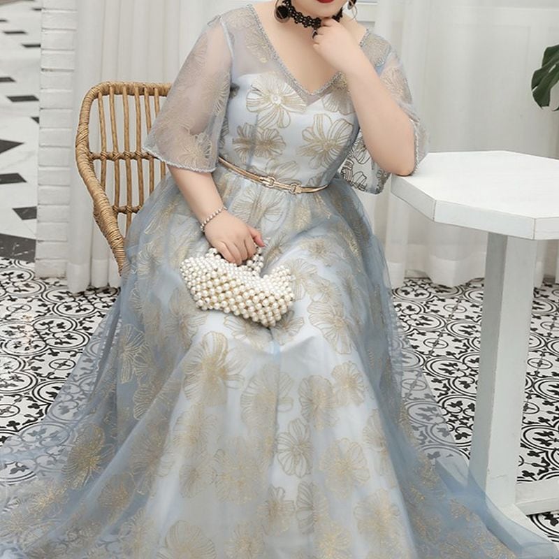 3XL〜7XL】フラワーオーガンジードレス D1594 | 演奏会・ステージ