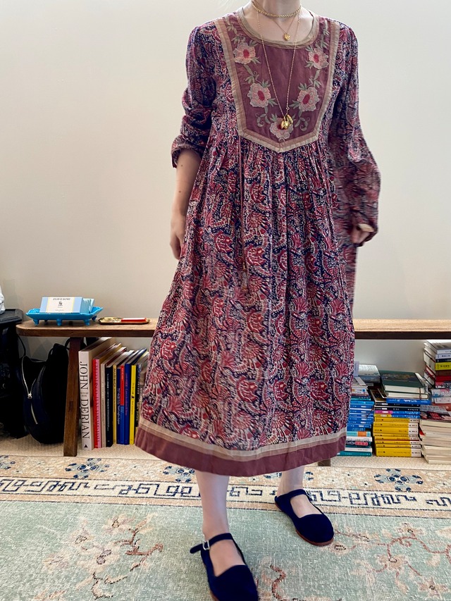 Embroidery Indian Cotton Dress(NAVY)