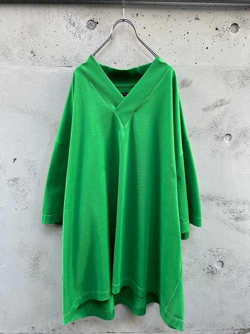 『my beautiful landlet』 PARALLELED JERSEY V-NECK BIG T-SHIRT / GREEN