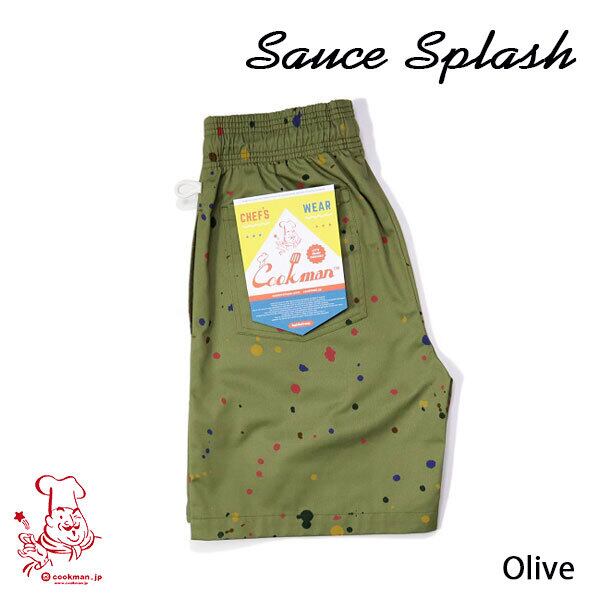 Chef Short pants Sauce Splash Olive シェフ ショートパンツ ソーススプラッシュ オリーブ UNISEX 男女兼用 Cookman クックマン イージーパンツ アメリカ