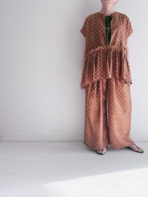 BUNON / khadi silk polka dots print Layered Blouse / Brown