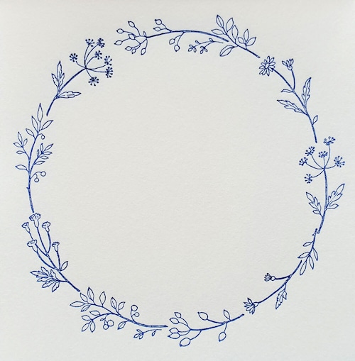 Hutte paper works　活版印刷のメモパッド　メモ帳　wreath flower　ブルー