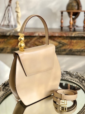 CELINE セリーヌ　スターボール　レザー　2way　ハンドバッグ　ベージュ　vintage　ヴィンテージ　オールドセリーヌ　zder42