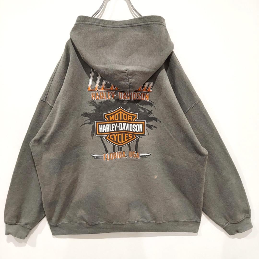 ハーレーダビッドソン ジップパーカー プリント 両面 グレー 2XL 11487  