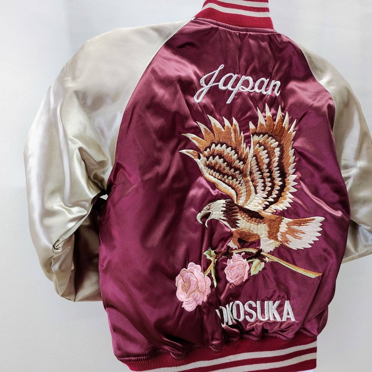 鷹バラ刺繍 スカジャン ワイン S Embroidered jumper (SUKAJYAN