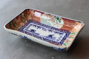 ニュウ 伊万里焼 色絵 鶴青海波文 長皿 C アウトレット