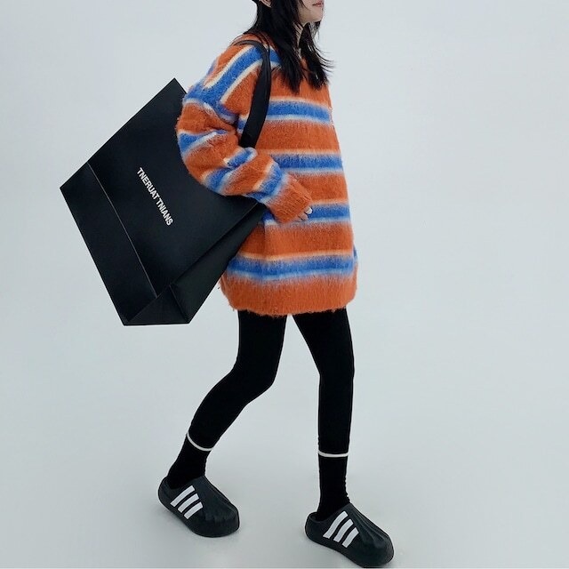 【即納】color border logo knit　カラーボーダーロゴニット　J1776　オレンジ L