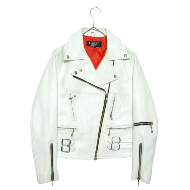 used clothing horn works leather double riders jacket white (smop000283)
