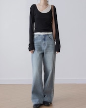 Wide leg damage denim Pants T20166