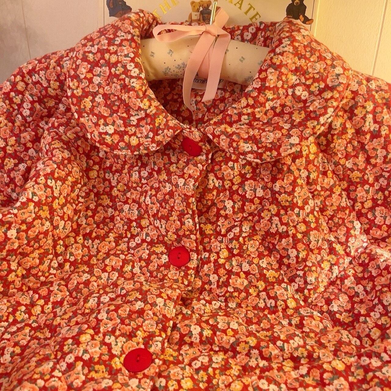 red flower quilting coat