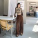 オールマッチ ジーンズ ドレープ マイラード ルーズ レディース カジュアル スリム コーヒーブラウン ワイドレッグ ストレートパンツ ハイウエスト
