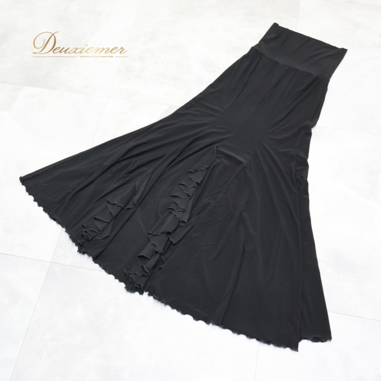 フラメンコ 衣装 ファルダ スカート ブラック系 ハイウエスト 無地 シンプル 練習 レッスン 伸縮 ストレッチ ペチコート フリル ボランテ 上品 重ね着 オールブラック ダンス衣装 イベント ステージ 柔らかい生地