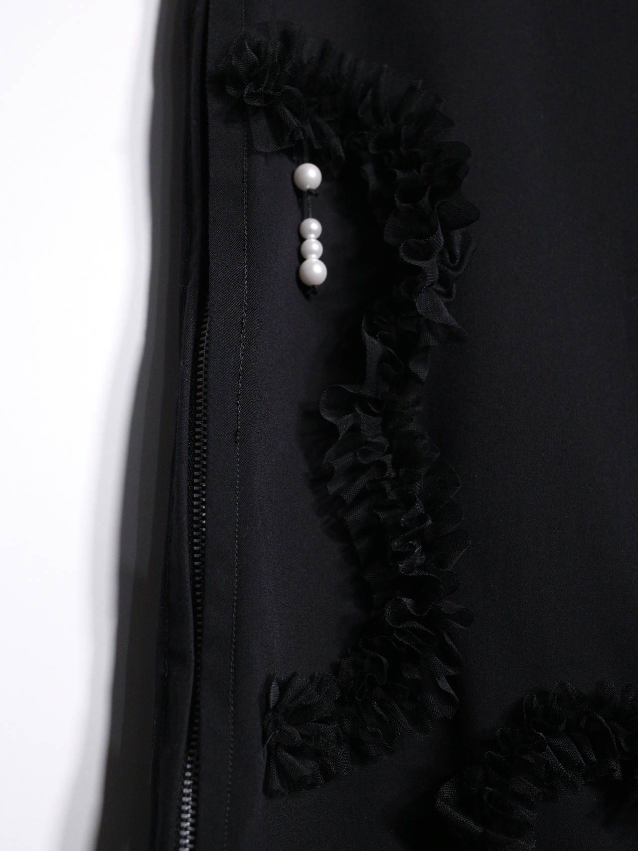 REMAKE / zip and lace frills and pearl custom slacks - 7