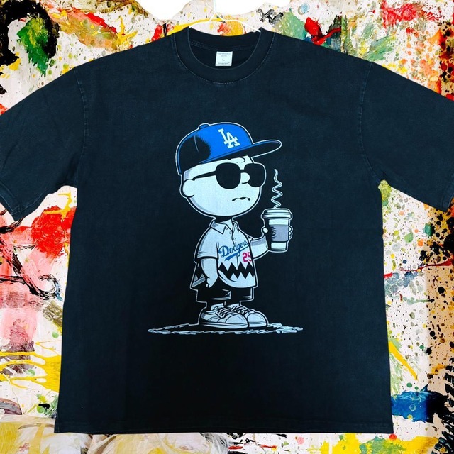 ドジャース チャーリーブラウン リプリント ウォッシュ Tシャツ 半袖 