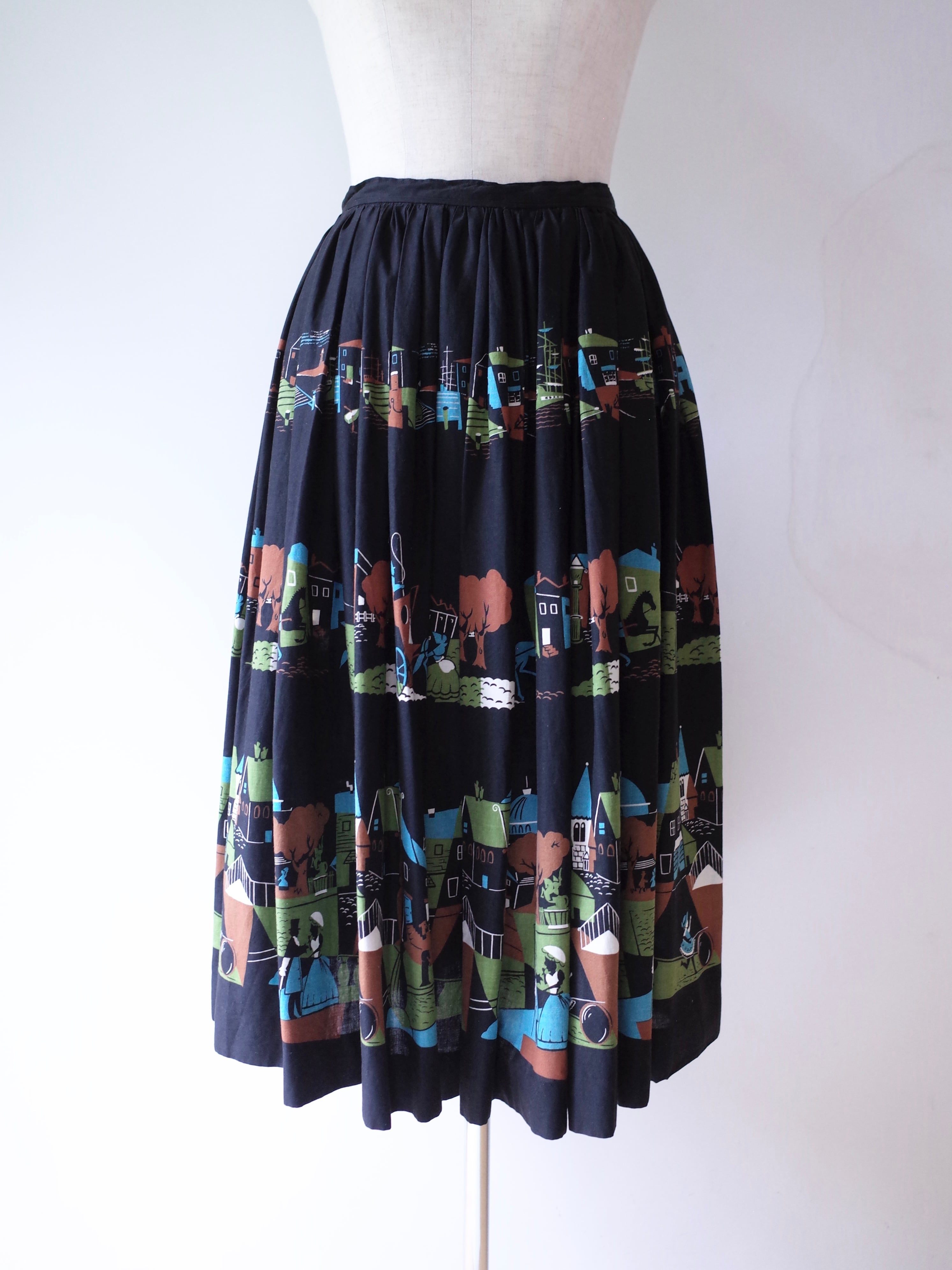 50–60s Scenic Print Handmade Skirt