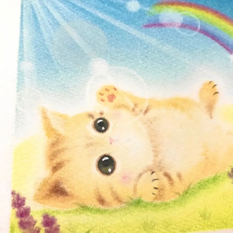 額装原画☆猫ちゃん日向ぼっこ