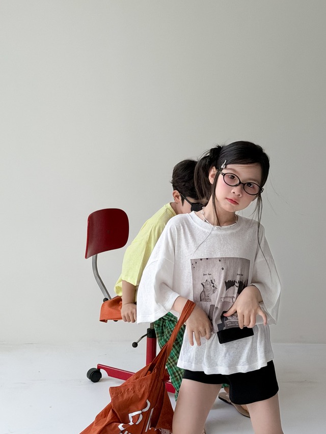 【KID】キャットフォト英字プリントリラックス半袖Tシャツ - 9