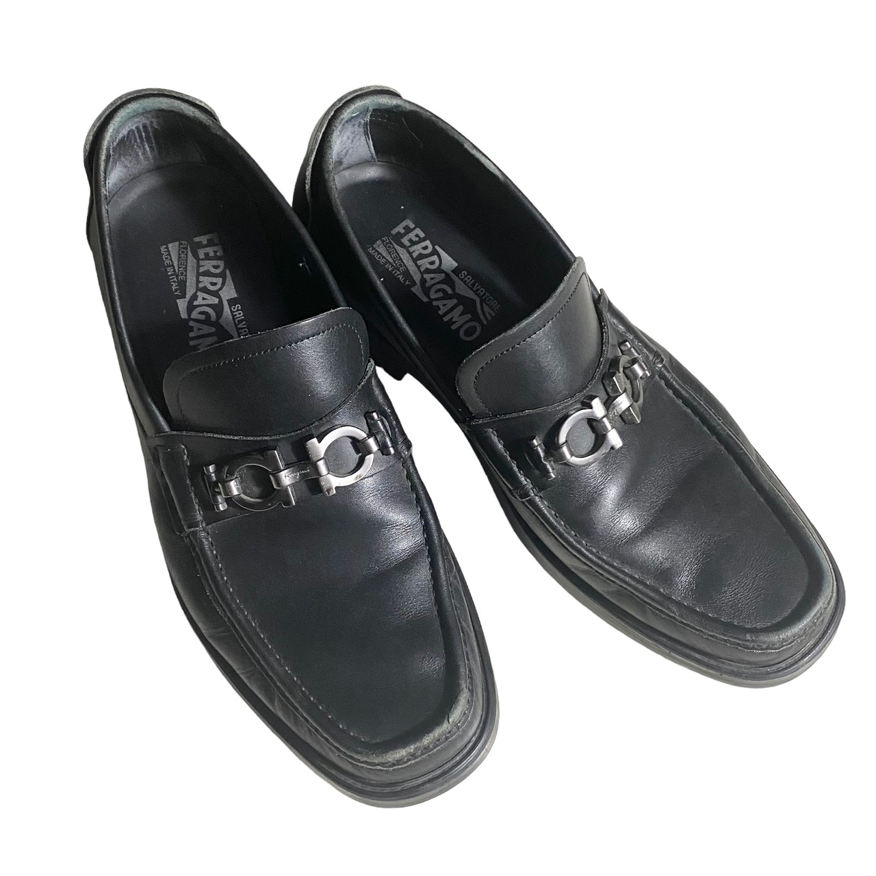 SALVATORE FERRAGAMO black leather bit loafers