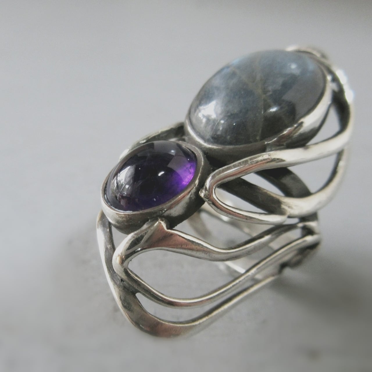 彫金作品　アメジスト 銀製 クラスターリング　SILVER950 彫金作品 アメジスト 銀製 クラスターリング SILVER950 Amethyst