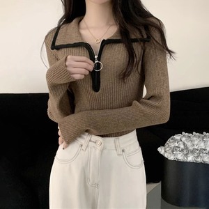 ファスナー付き ニット セーター 長袖 レディース 秋冬 韓国 おしゃれ 大人 カジュアル ハーフジップ リブニット きれいめ トップス インナー 大人可愛い 大人女子