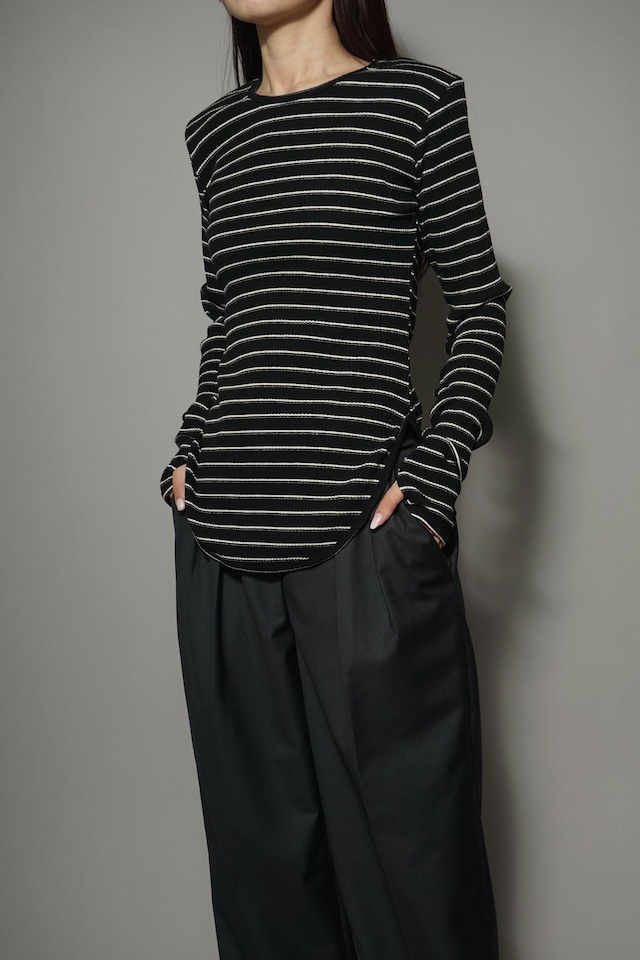 ROUND HEM STRIPE TOPS (BLACK) 2402-91-810